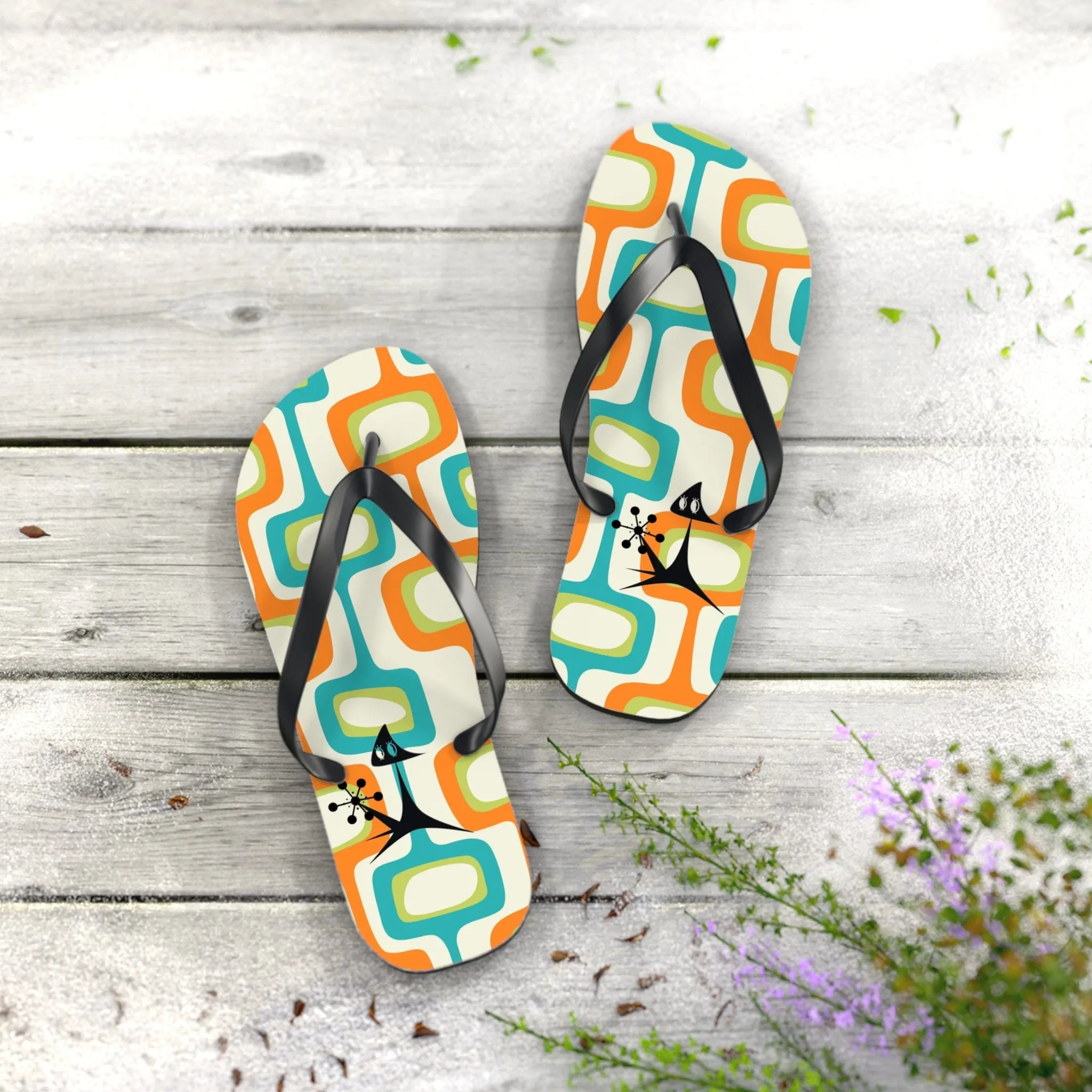 Mid Mod, Summer Retro Geometric, Atomic Kittie,  Fun Funky Flip Flops