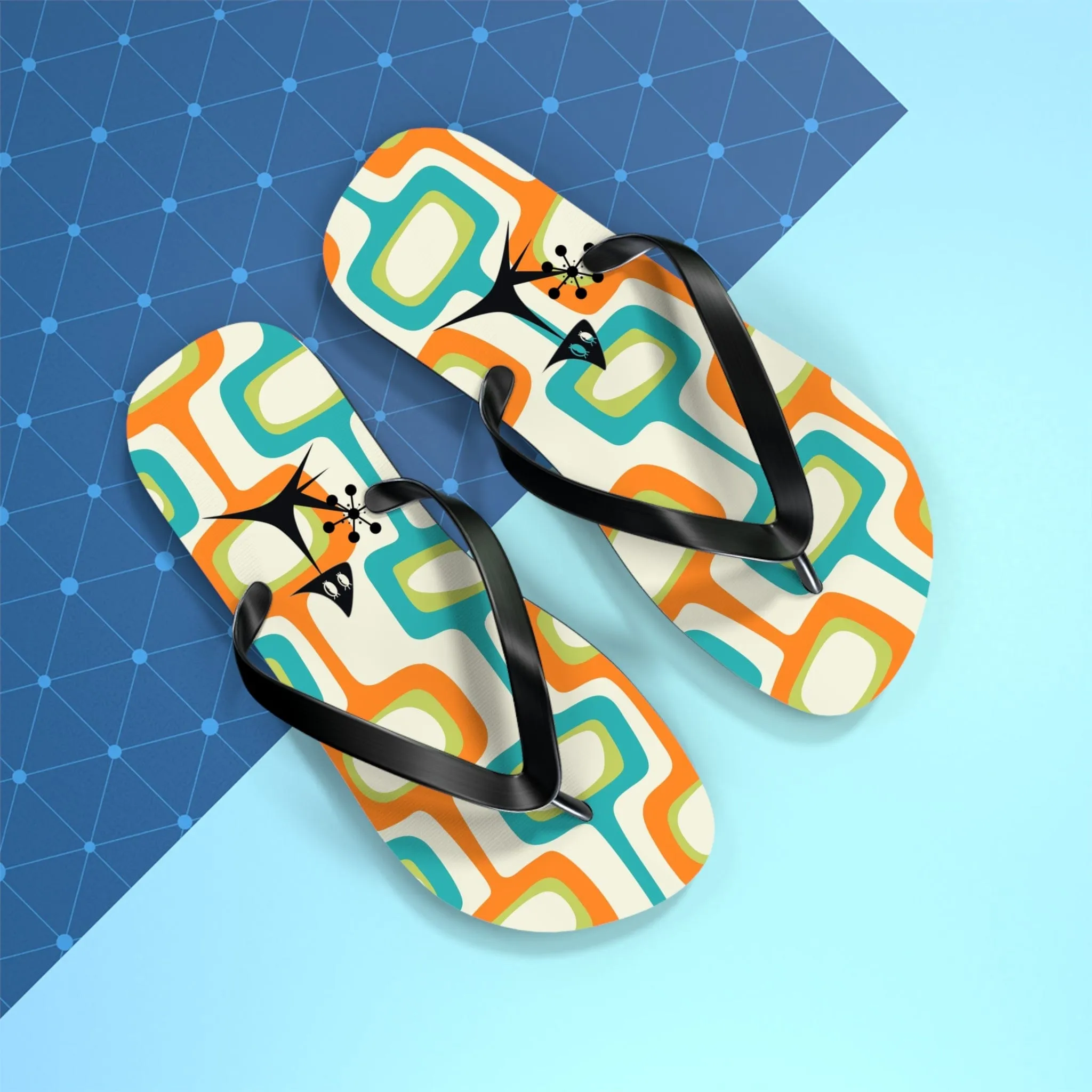 Mid Mod, Summer Retro Geometric, Atomic Kittie,  Fun Funky Flip Flops