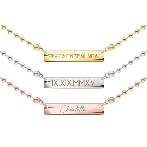 MignonandMignon Custom Beaded Necklaces Women Mothers Day Ball Chain Coordinate Name Unique Graduation Gift Engraved Personalized Bead Mom Friendship Birthday Jewelry B-4N