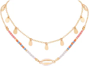 MINACHI Bohemian Layered Beaded Necklace with Colorful Beads, Seashell Pendant, Summer Vibe Gift for Women