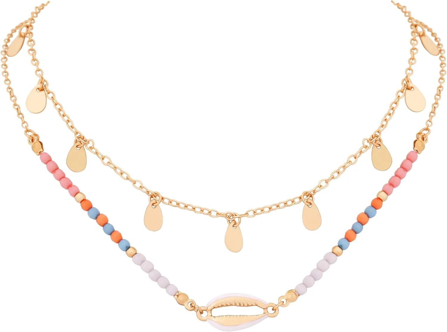 MINACHI Bohemian Layered Beaded Necklace with Colorful Beads, Seashell Pendant, Summer Vibe Gift for Women