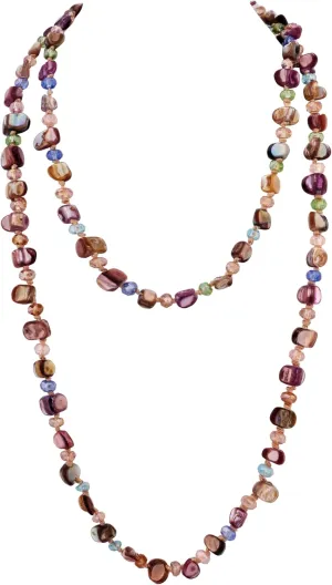 MINACHI Colorful Irregular Beaded Long Necklace, Coated Reflective Glass Beads, Bohemian Vintage Chunky Costume Jewelry for Women