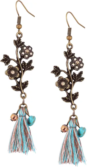 MINACHI Vintage Bohemian Antique Floral Branch Dangle Drop Earrings with Tassel and Bead Accents, Vintage Boho Jewelry Gift for Women