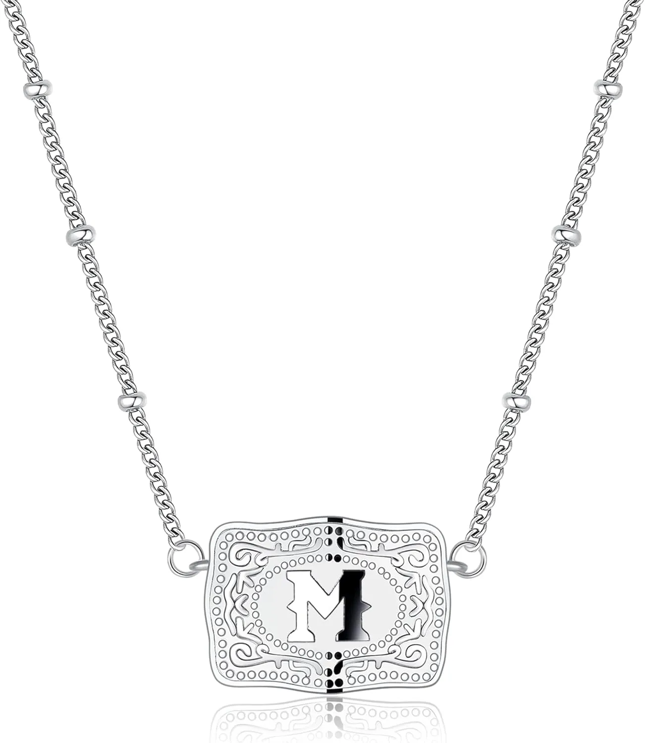 Mini Belt Buckle Initial Necklace for Women, 18K Gold/Silver Plated Initial Letter Pendant, Belt Buckle Necklace with Initial, Unique Western Jewelry Gifts for Women
