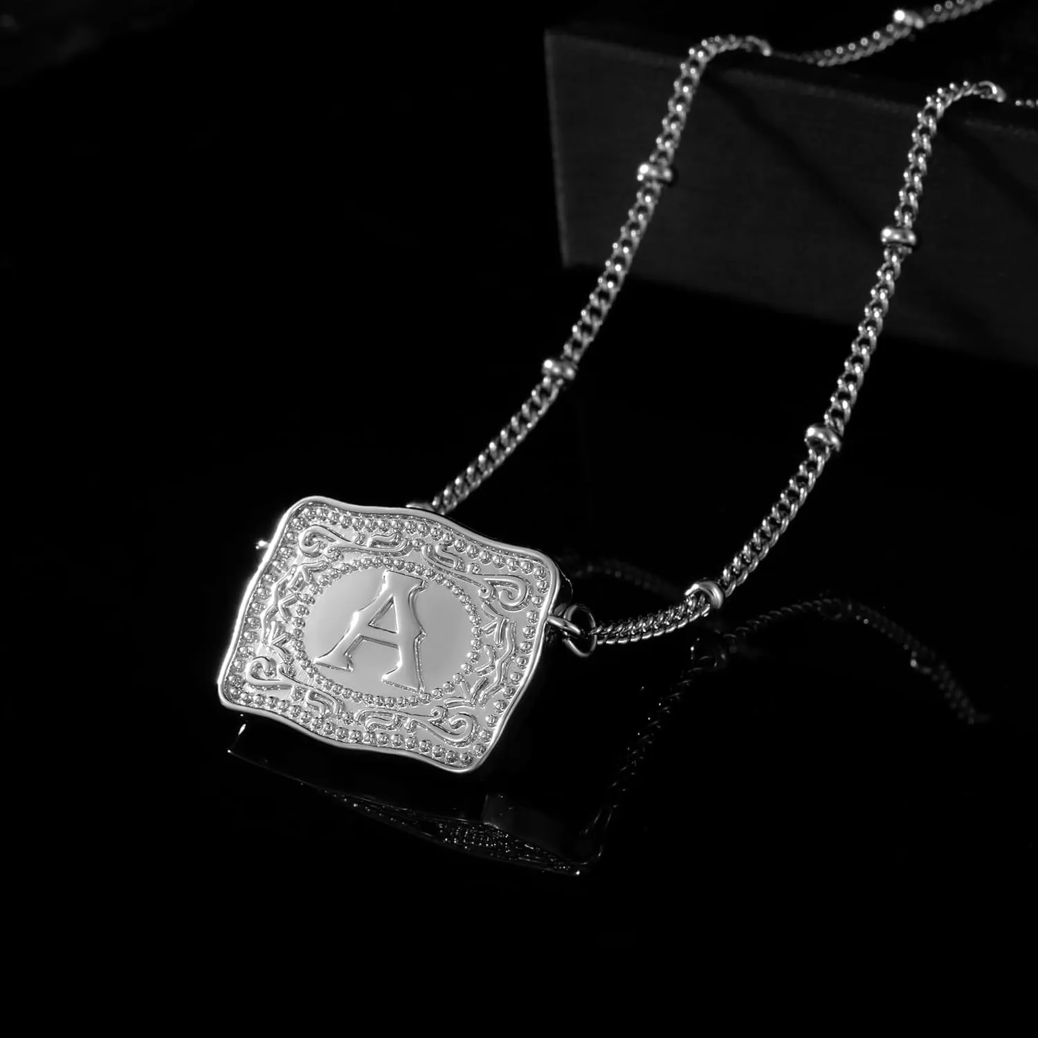 Mini Belt Buckle Initial Necklace for Women, 18K Gold/Silver Plated Initial Letter Pendant, Belt Buckle Necklace with Initial, Unique Western Jewelry Gifts for Women