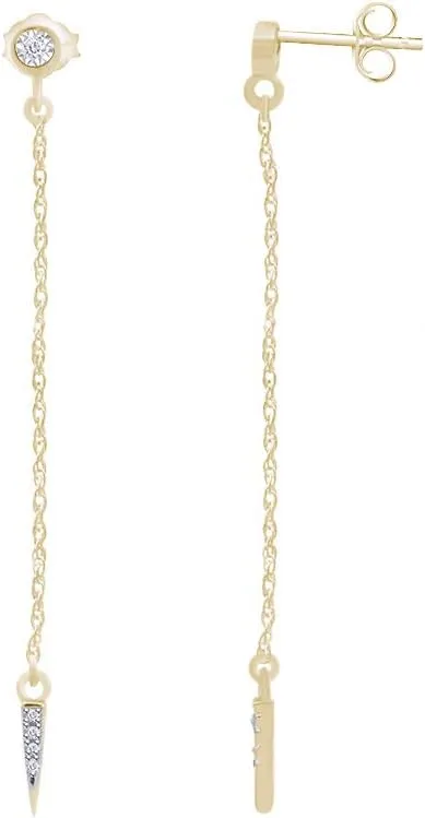 Minimalist Dainty Delicate 14K Gold Plated 925 Sterling Silver Natural Diamond Accent Chain Drop Dangle Chain Earring For Women (0.02 Cttw, I-J Color, I2-I3 Clarity)