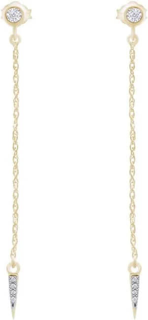 Minimalist Dainty Delicate 14K Gold Plated 925 Sterling Silver Natural Diamond Accent Chain Drop Dangle Chain Earring For Women (0.02 Cttw, I-J Color, I2-I3 Clarity)