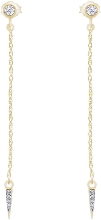 Minimalist Dainty Delicate 14K Gold Plated 925 Sterling Silver Natural Diamond Accent Chain Drop Dangle Chain Earring For Women (0.02 Cttw, I-J Color, I2-I3 Clarity)