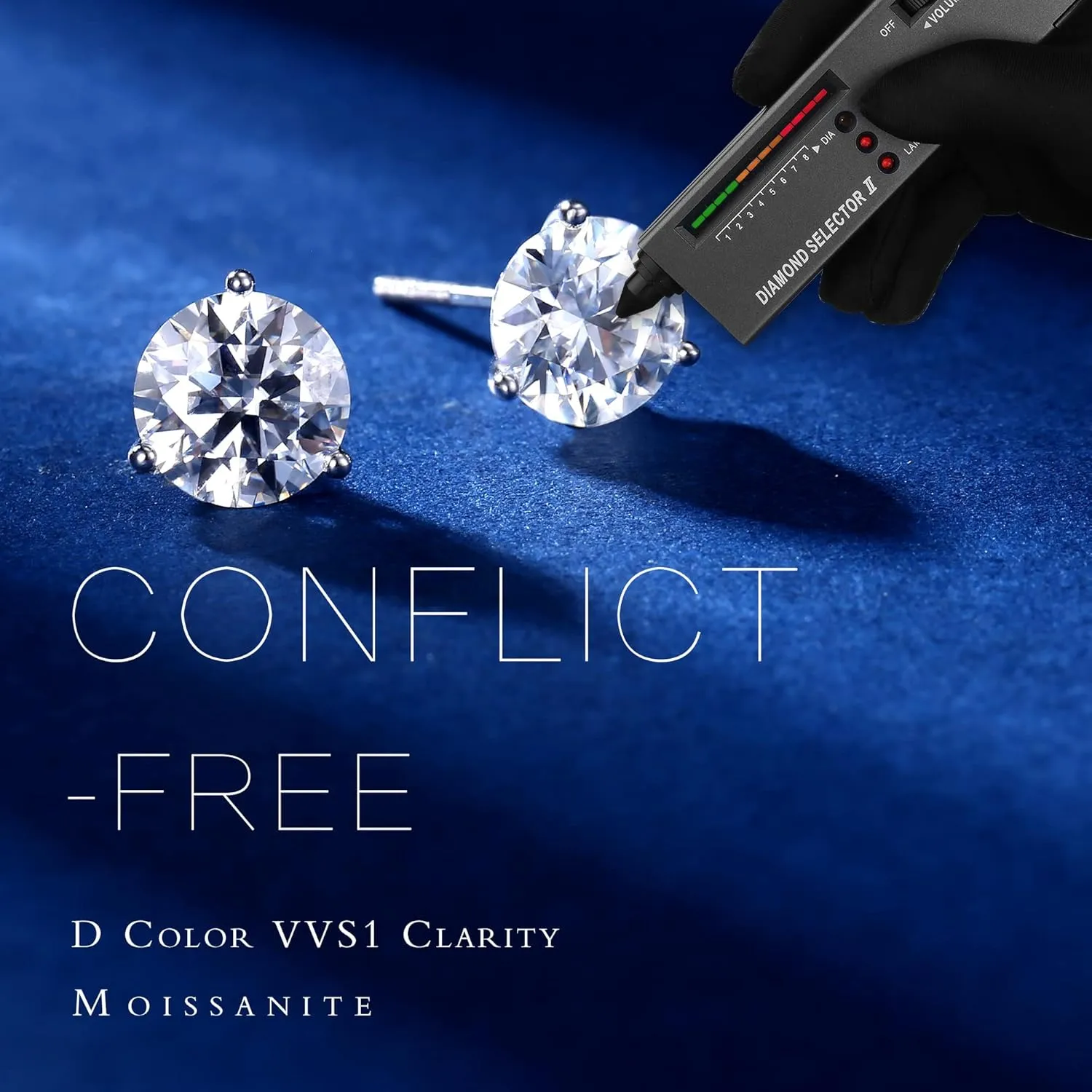 MOOSEA Martini Moissanite Earrings for Women Men, 0.2-4 ct Round D Color VVS1 Clarity Lab Created Earring 925 Sterling Silver Classic 3 Prong Moissanite Earrings Screw Back for Women Men