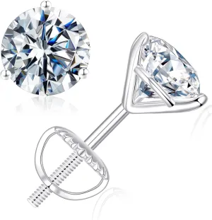MOOSEA Martini Moissanite Earrings for Women Men, 0.2-4 ct Round D Color VVS1 Clarity Lab Created Earring 925 Sterling Silver Classic 3 Prong Moissanite Earrings Screw Back for Women Men