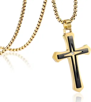 MOOSKI Cross Necklace for Men,Silver/Gold/Black Mens Cross Necklaces with 3mm Cross Chain and Stainless Steel Cross Pendant Jewelry Gifts,Rolo Chain 22-24 Inch
