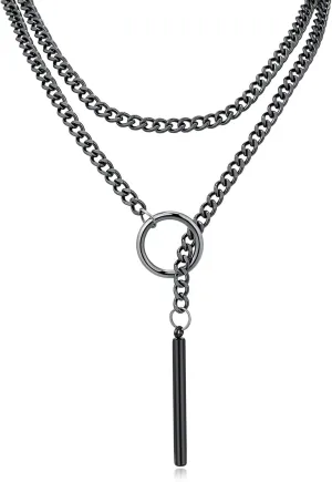 MQV Chunky Statement Black Stain Steel Lariat Y Necklaces Wrap Choker Necklace Set Bar pendant Dark Academia Aesthetic statement handmade jewelry gift for women