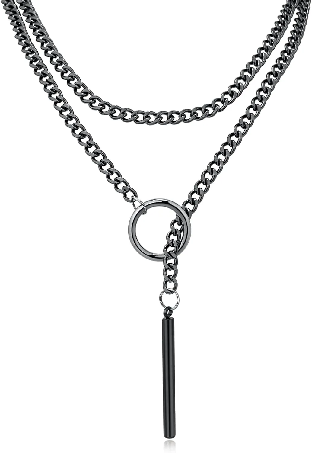MQV Chunky Statement Black Stain Steel Lariat Y Necklaces Wrap Choker Necklace Set Bar pendant Dark Academia Aesthetic statement handmade jewelry gift for women