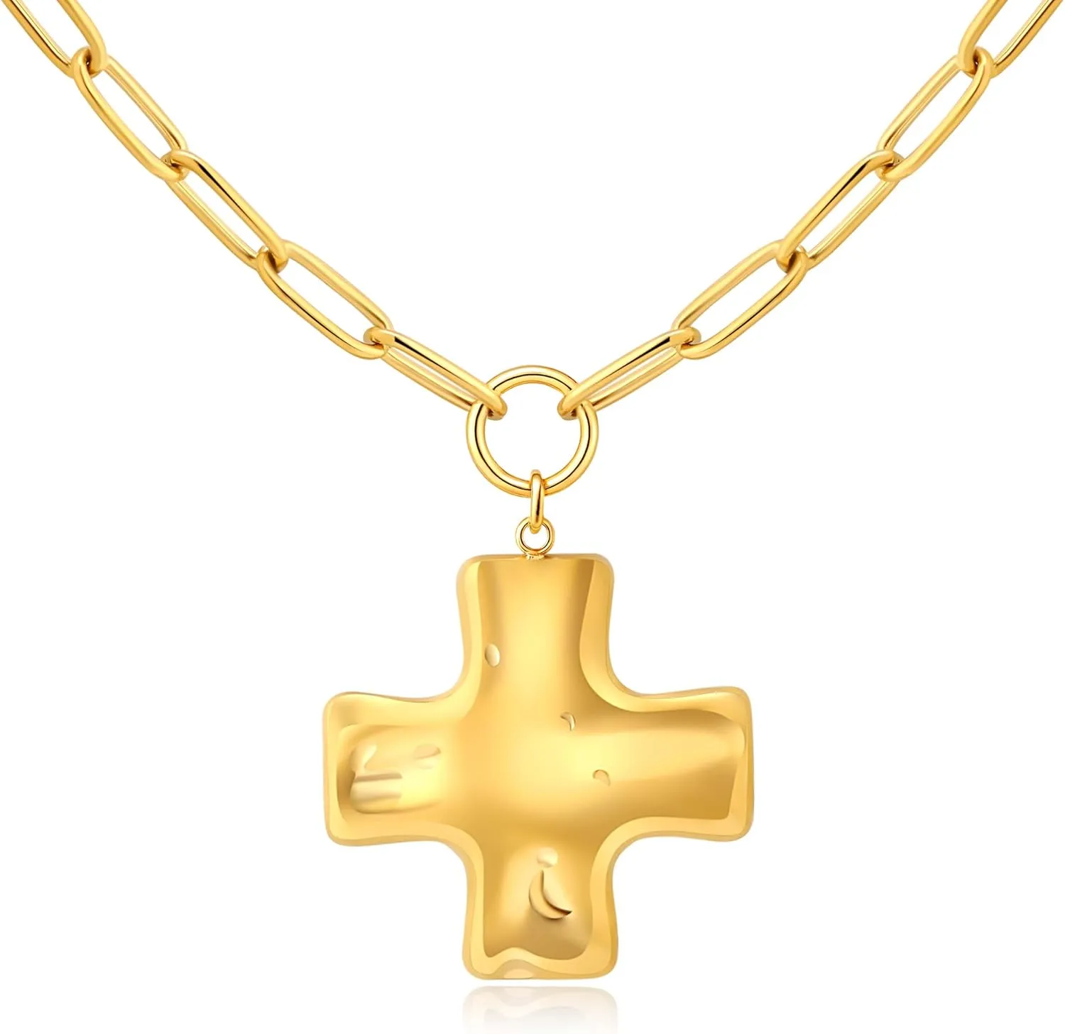 MQV Chunky Statement Gold Hammered Bold Cross Necklace Thick Chain Vintage Chain Pendant Jewelry