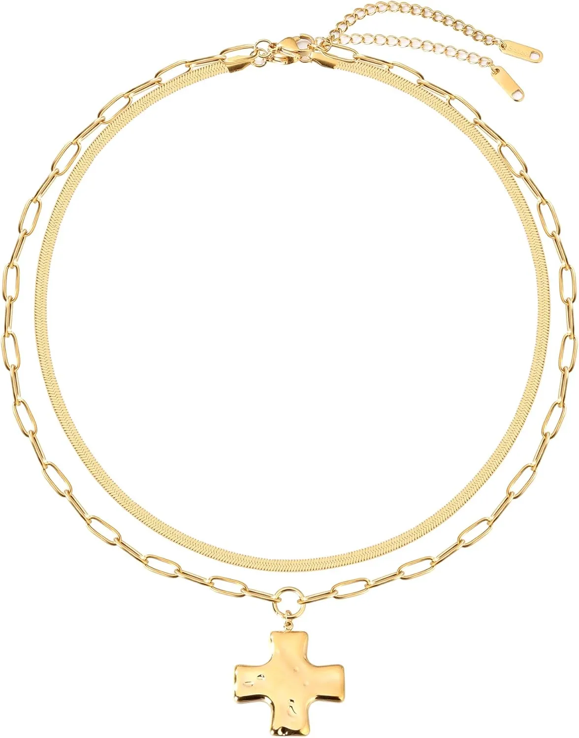 MQV Chunky Statement Gold Hammered Bold Cross Necklace Thick Chain Vintage Chain Pendant Jewelry