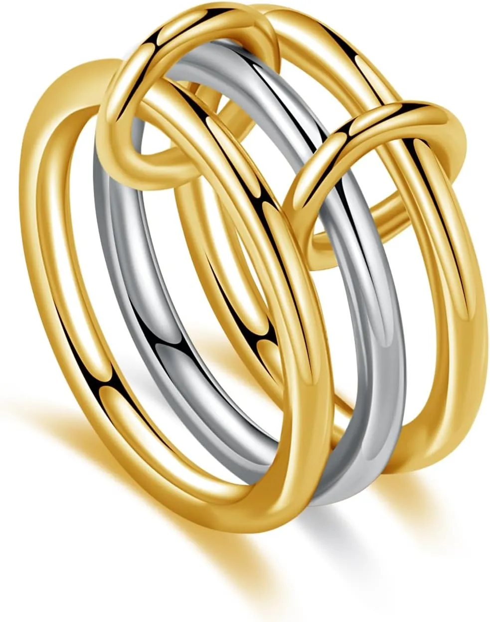 MQV Two Tone Link Connected Rings Interlocking Ring Gold Silver Cubic Zirconia Statement Ring Maximalist Stacking Ring for women men lovers