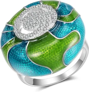 Mytyts Enamel Statement Rings for Women Fashion Crystal Cocktail Anniversary Rings