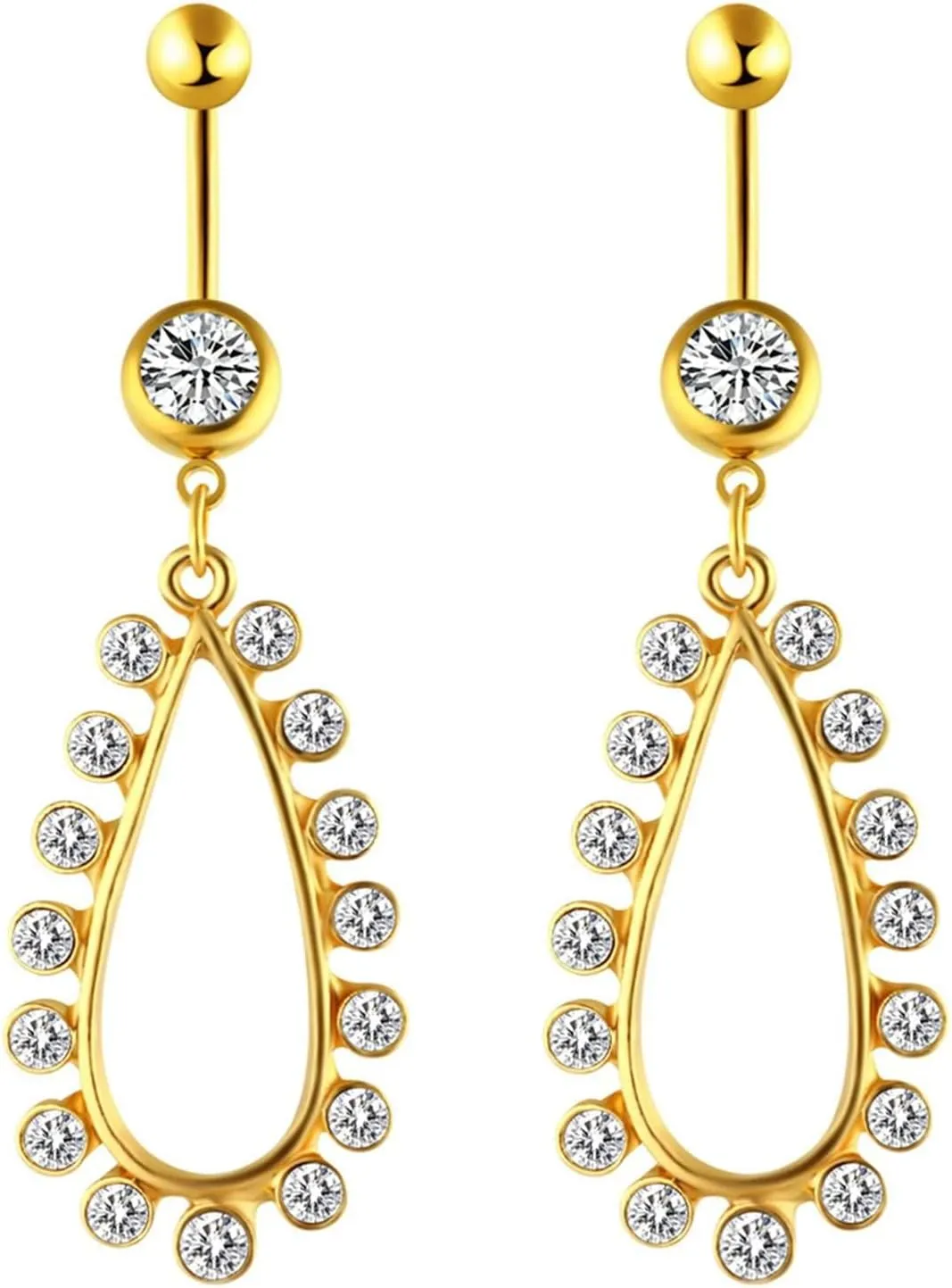 Navel Belly Rings Titanium, 2Pcs 14G Dangle Navel Rings Gold Cubic Zirconia Belly Button Rings Simple Teardrop