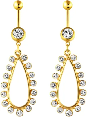 Navel Belly Rings Titanium, 2Pcs 14G Dangle Navel Rings Gold Cubic Zirconia Belly Button Rings Simple Teardrop