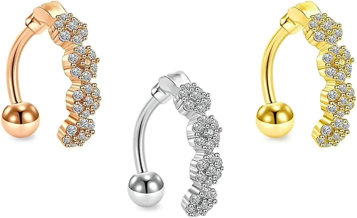 Navel Rings Surgical Steel Sexy, 3pcs Simple Navel Rings for Women Tricolor Cubic Zirconia Studs 14G Women Sexy Belly Button Rings