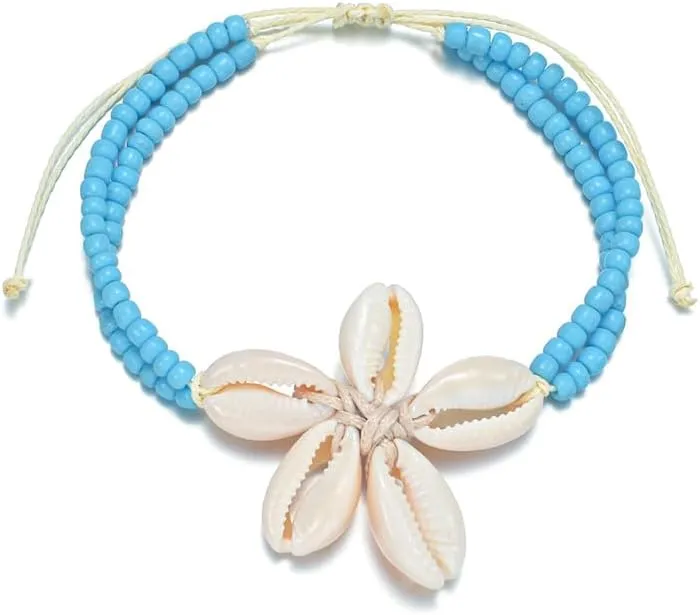NewZenro Boho Natural Shell Beaded Adjustable Anklet Bracelet for Women Vintage Boho Summer Foot Chain Ankle Bracelet Fashion Summer Holiday Jewelry for Her 15.7"