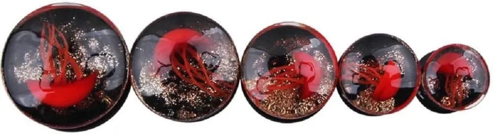 NewZenro Glass Ocean Jellyfish Color Ear Plugs Gauges Tunnel Expanders Stretcher Unique Earrings Double Flared Piercings Body Jewelry Blue Red Set