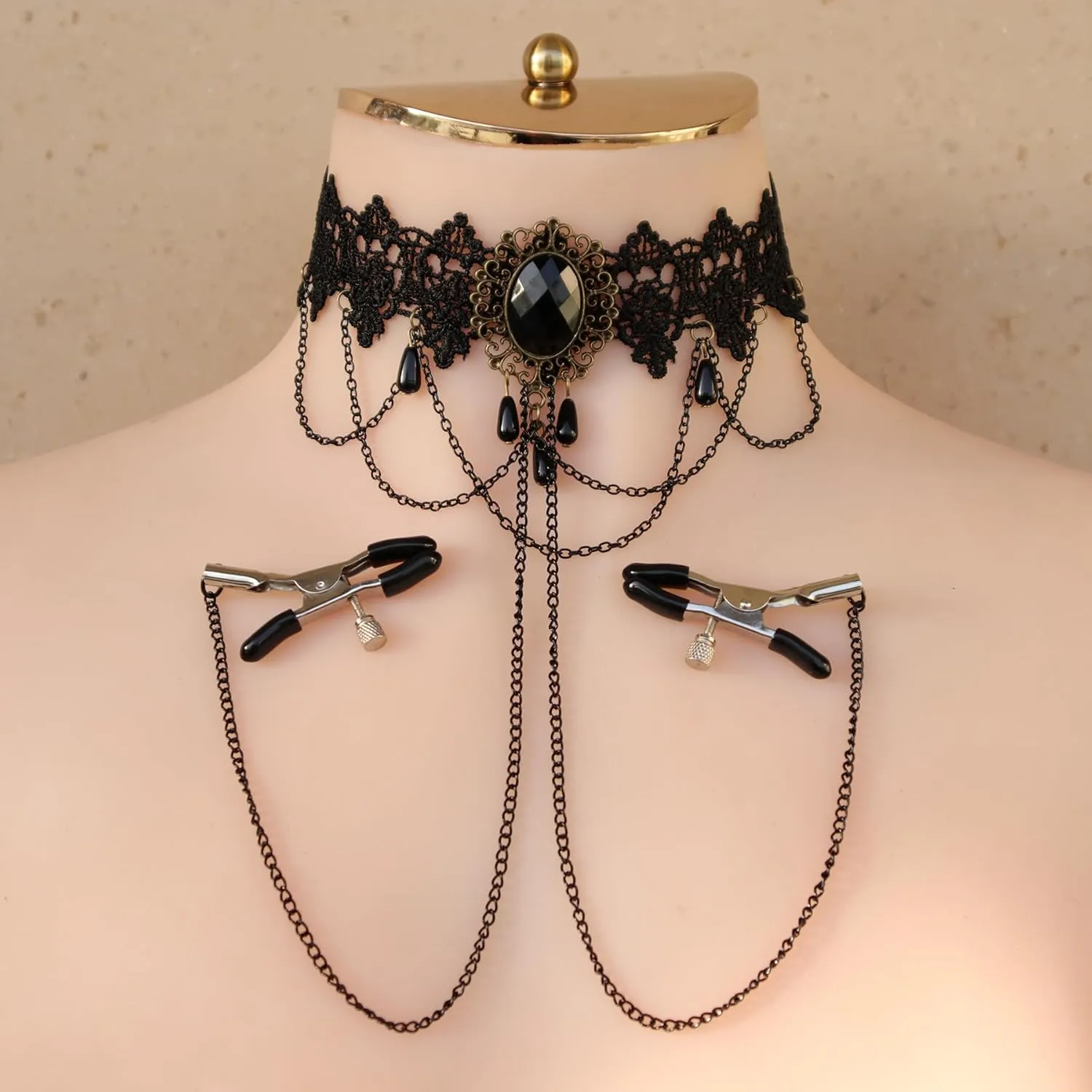 Nipple Clamps with Chain necklace Body Ring Non-Piercing Adjustable Body Chain Choker Faux Body Jewelry for Men Women