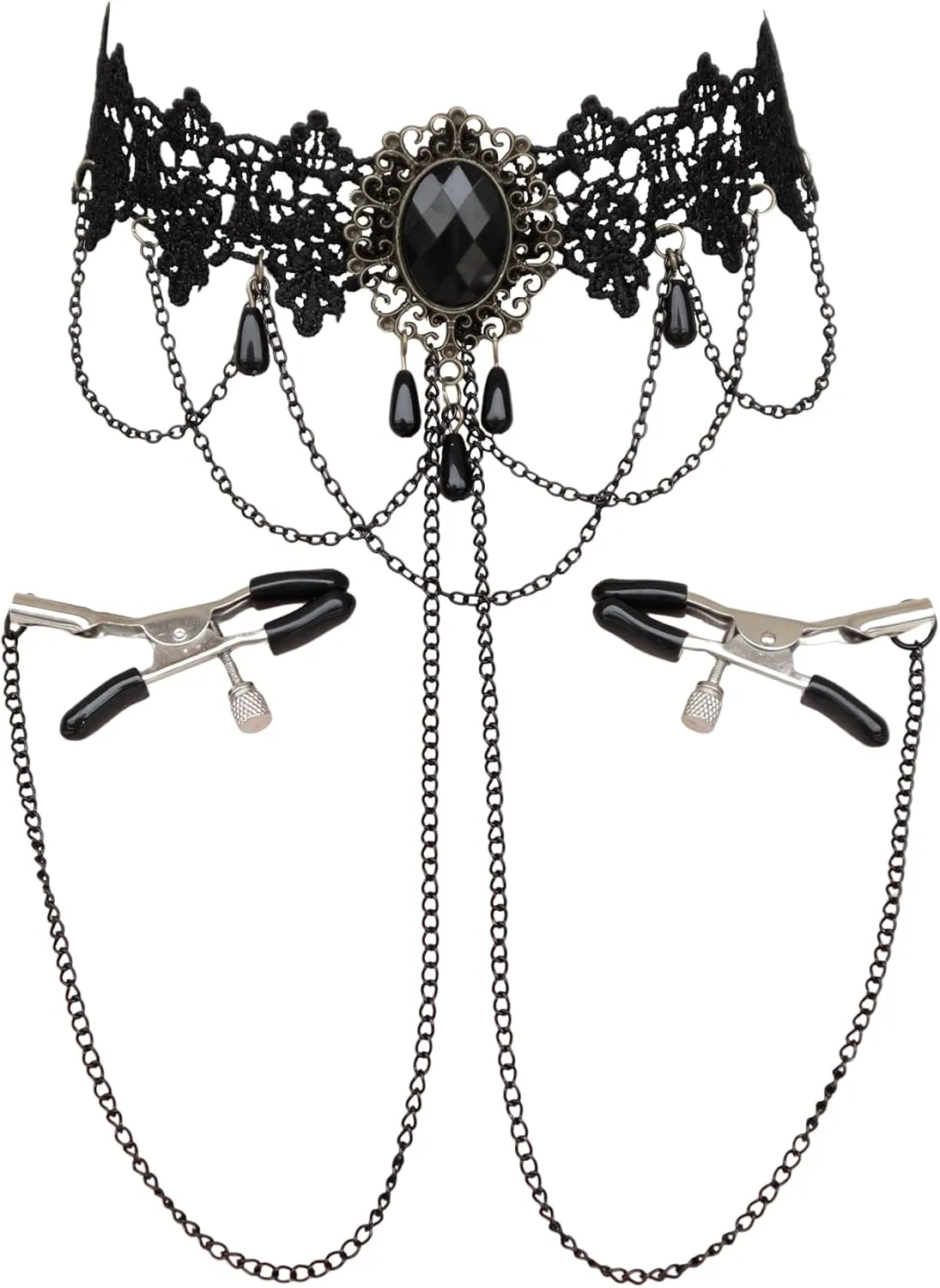 Nipple Clamps with Chain necklace Body Ring Non-Piercing Adjustable Body Chain Choker Faux Body Jewelry for Men Women