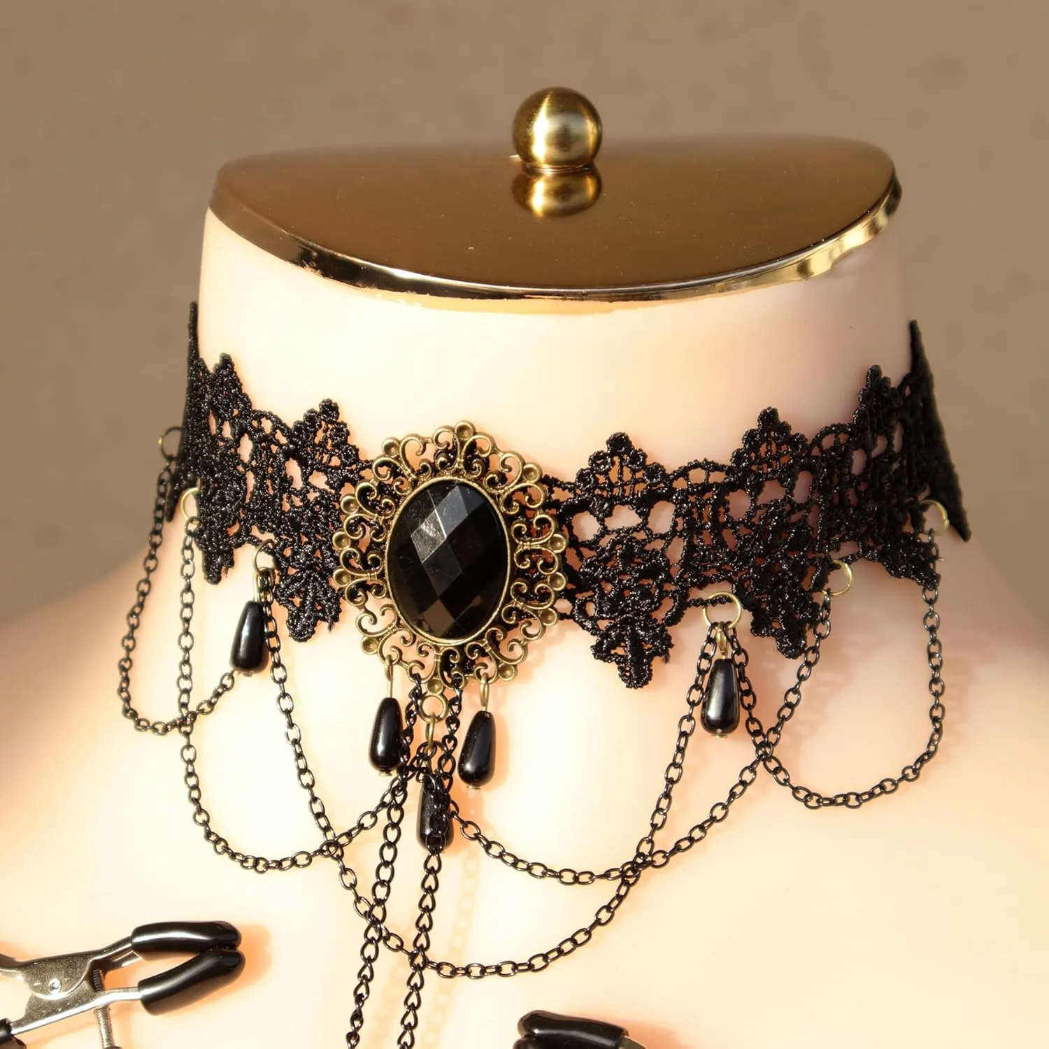 Nipple Clamps with Chain necklace Body Ring Non-Piercing Adjustable Body Chain Choker Faux Body Jewelry for Men Women
