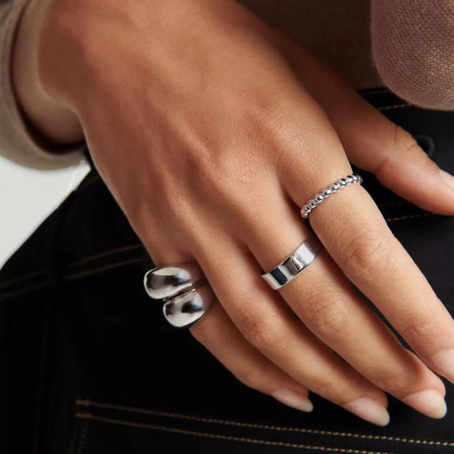 NOKMIT Chunky Dome Rings for Women Dainty 14K Gold Silver Tone Cute Bold Dome Statement Ring Thick Minimalist Thumb Band High Polished Smooth Comfort Fit Size 5-10
