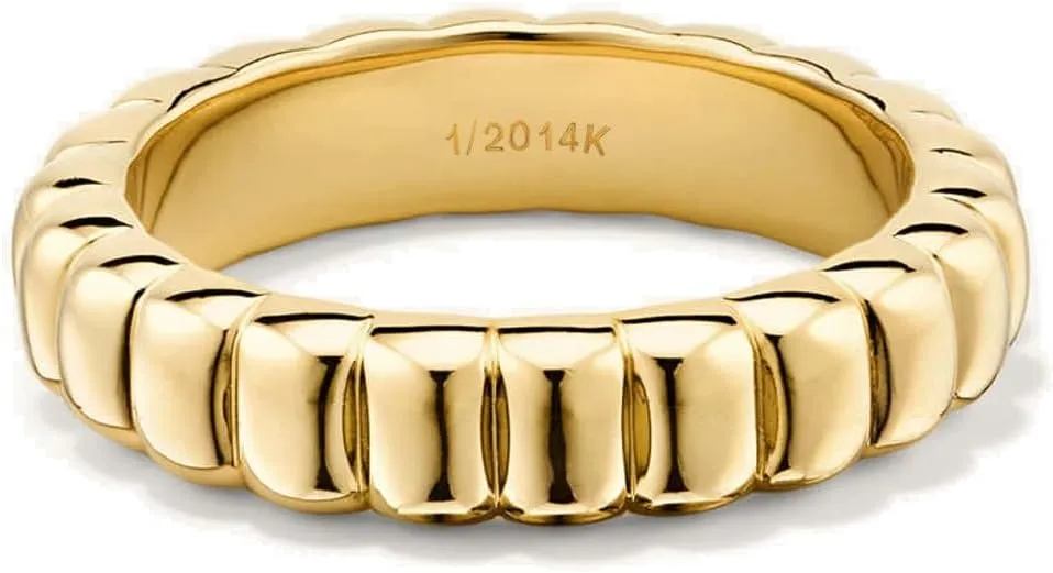 NOKMIT Chunky Gold Statement Rings for Women 14K Gold Silver Tone Cute Puffy Dome Croissant Thumb Band High Polished Smooth Comfort Fit Size 5-10