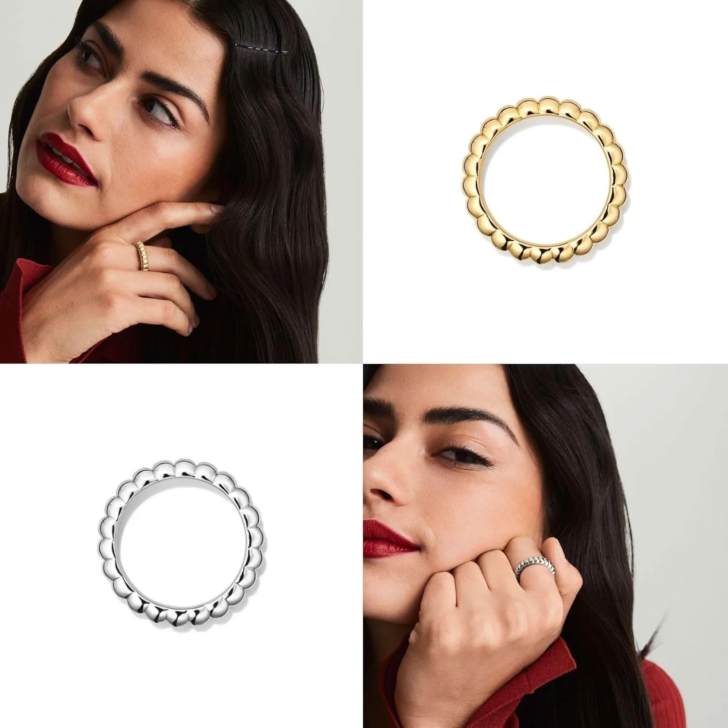 NOKMIT Chunky Gold Statement Rings for Women 14K Gold Silver Tone Cute Puffy Dome Croissant Thumb Band High Polished Smooth Comfort Fit Size 5-10
