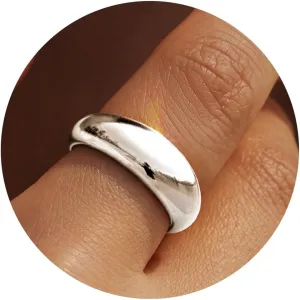Non Tarnish Gold Chunky Rings for Women, 14K Gold Plated Statement Dome Rings, Stackable Mens Wedding Band Jewelry Size 5-15