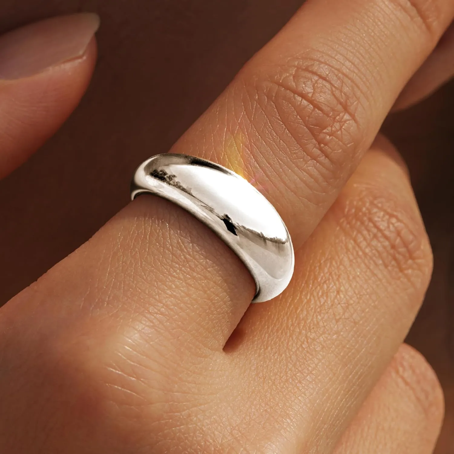 Non Tarnish Gold Chunky Rings for Women, 14K Gold Plated Statement Dome Rings, Stackable Mens Wedding Band Jewelry Size 5-15