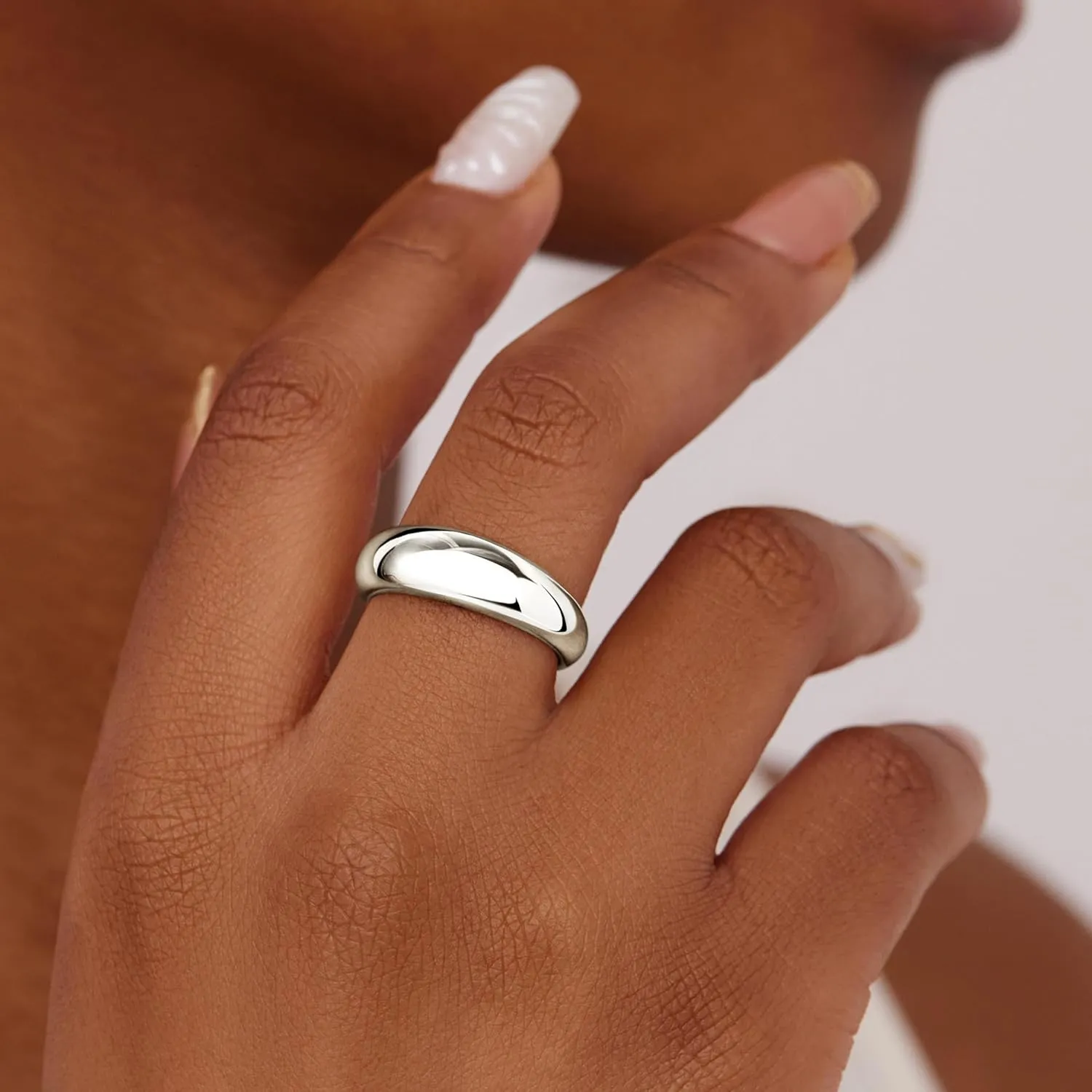 Non Tarnish Gold Chunky Rings for Women, 14K Gold Plated Statement Dome Rings, Stackable Mens Wedding Band Jewelry Size 5-15