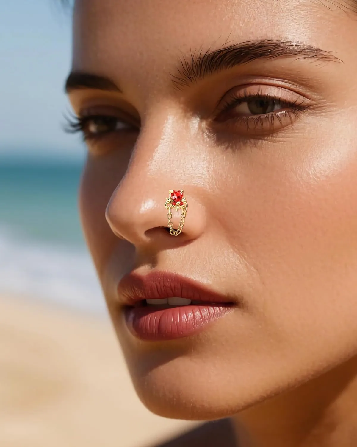 Nose Rings Corkscrew for Women Nose Piercings 20G Surgical Stainless Steel Gold Nose Studs Pink Red CZ Heart Butterfly Flower Cherry Bow Moon Dangle Nose Piercing Jewelry