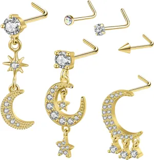 Nose Studs 20g Nose Stud L Shaped Diamond Nose Rings Stud for Women Surgical Steel Nose Rings Nose Screw Nose Piercing Stud Flower Heart Bow knot wing Nostril Jewelry Silver Gold