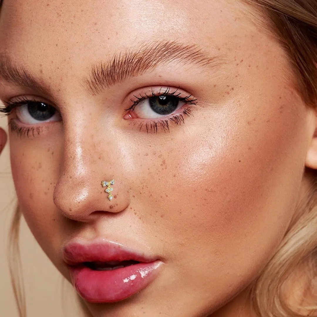 Nose Studs 20g Nose Stud L Shaped Diamond Nose Rings Stud for Women Surgical Steel Nose Rings Nose Screw Nose Piercing Stud Flower Heart Bow knot wing Nostril Jewelry Silver Gold