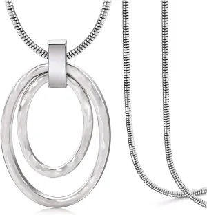 NVENF Long Sweater Chain Double Circle Pendant Necklace Bold Snake Chain Women Statement Necklace