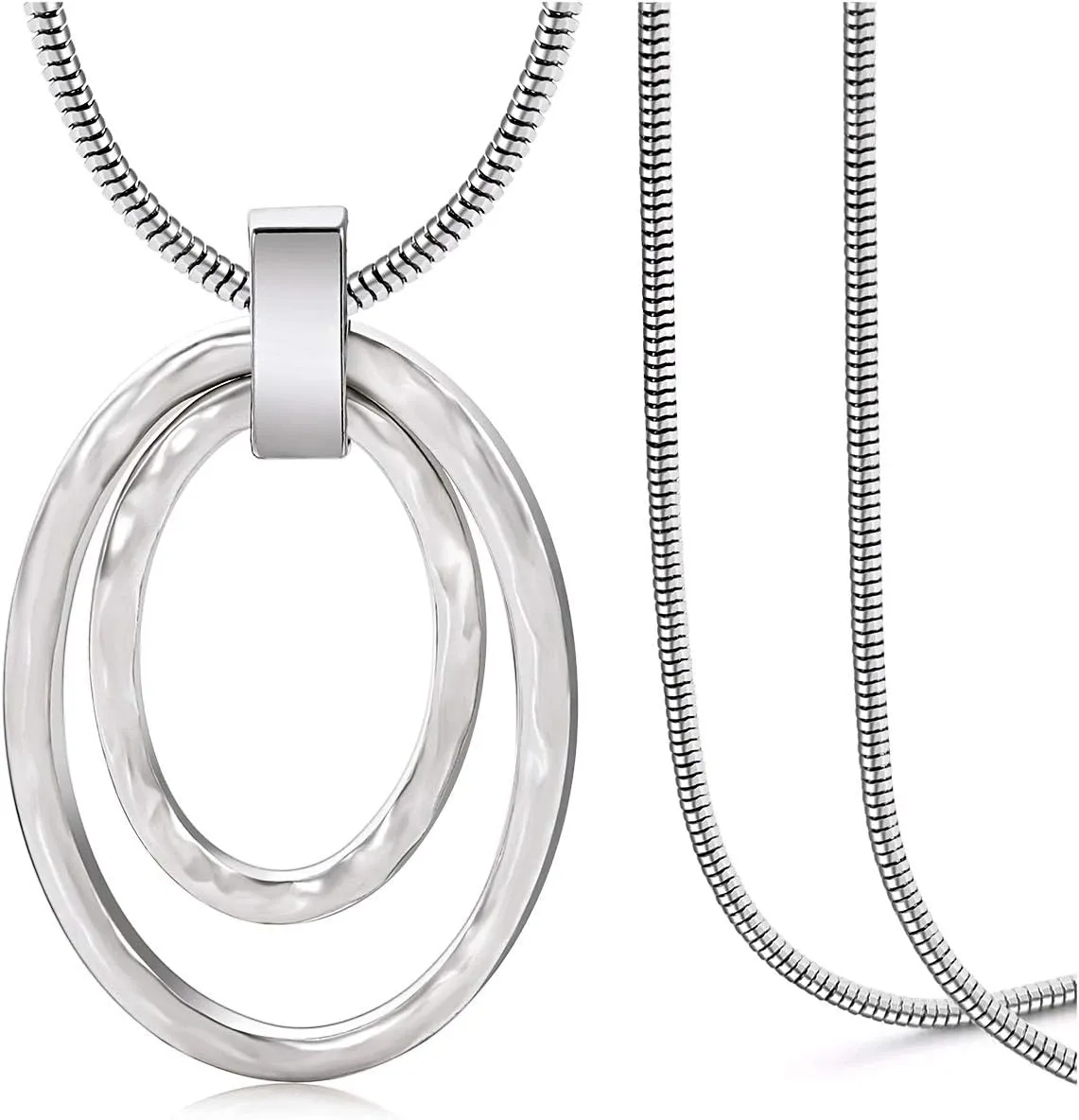 NVENF Long Sweater Chain Double Circle Pendant Necklace Bold Snake Chain Women Statement Necklace