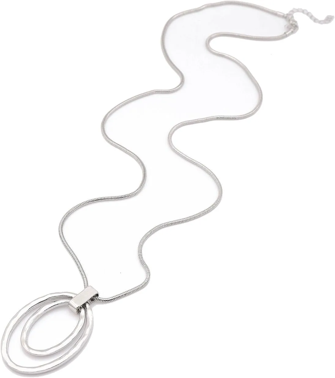 NVENF Long Sweater Chain Double Circle Pendant Necklace Bold Snake Chain Women Statement Necklace