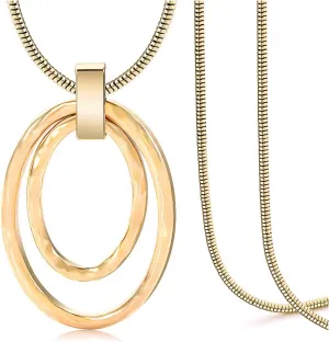 NVENF Long Sweater Chain Double Circle Pendant Necklace Bold Snake Chain Women Statement Necklace