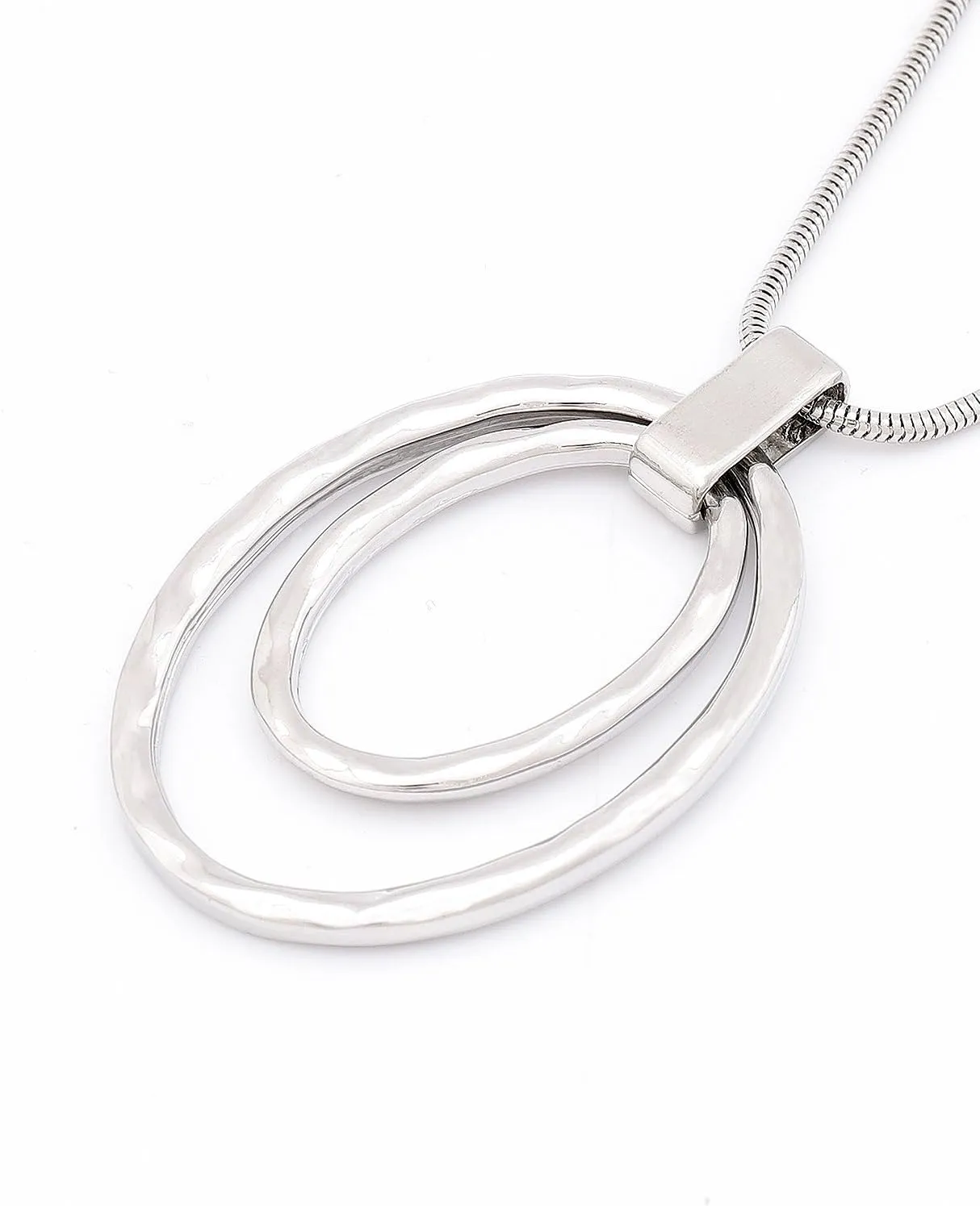 NVENF Long Sweater Chain Double Circle Pendant Necklace Bold Snake Chain Women Statement Necklace