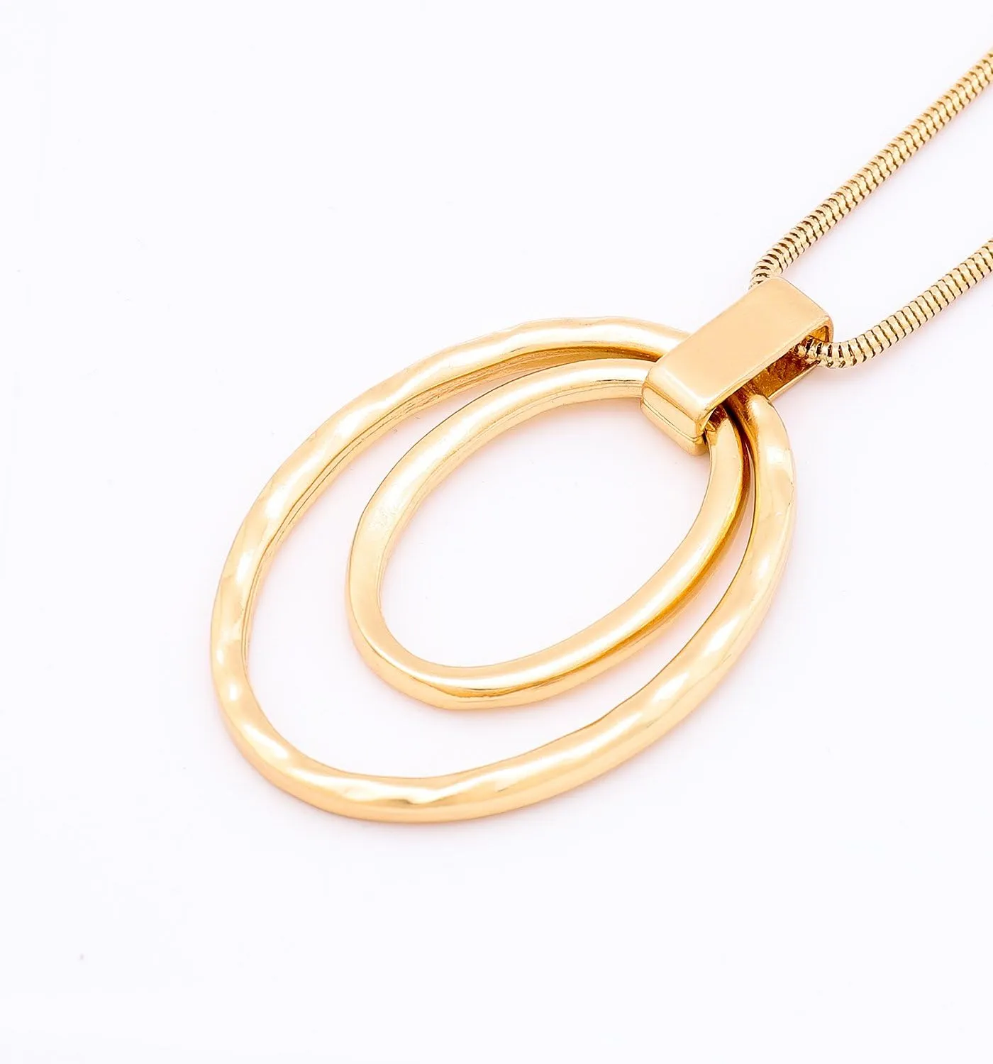 NVENF Long Sweater Chain Double Circle Pendant Necklace Bold Snake Chain Women Statement Necklace