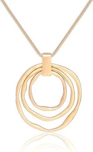 NVENF Long Sweater Chain Double Circle Pendant Necklace Bold Snake Chain Women Statement Necklace