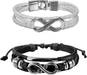 OIDEA Leather Braided CZ Endless Love Infinity Link Bracelets for Men Women, Black White
