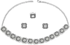 OIDIMS Vintage Ethnic Indian Jewellery Set for Women Traditional Bollywood Oxidized Choker Necklace Crystal Stud Earring Open Ring Cubic Zirconia Bohemian Daily Wear Parties Wedding Jewelry Xmas