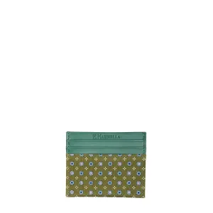 OLIVE GREEN LEATHER AND SILK CREDIT CARD HOLDER