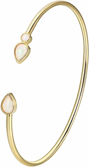 Opal Bangle Bracelet for Women 18K Gold Plated Adjustable Minimalist Gold Opal Bracelet Cuff Bracelet for Women