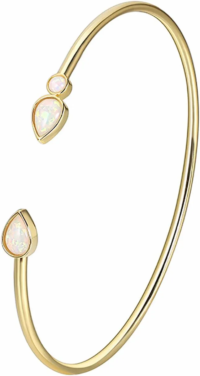 Opal Bangle Bracelet for Women 18K Gold Plated Adjustable Minimalist Gold Opal Bracelet Cuff Bracelet for Women